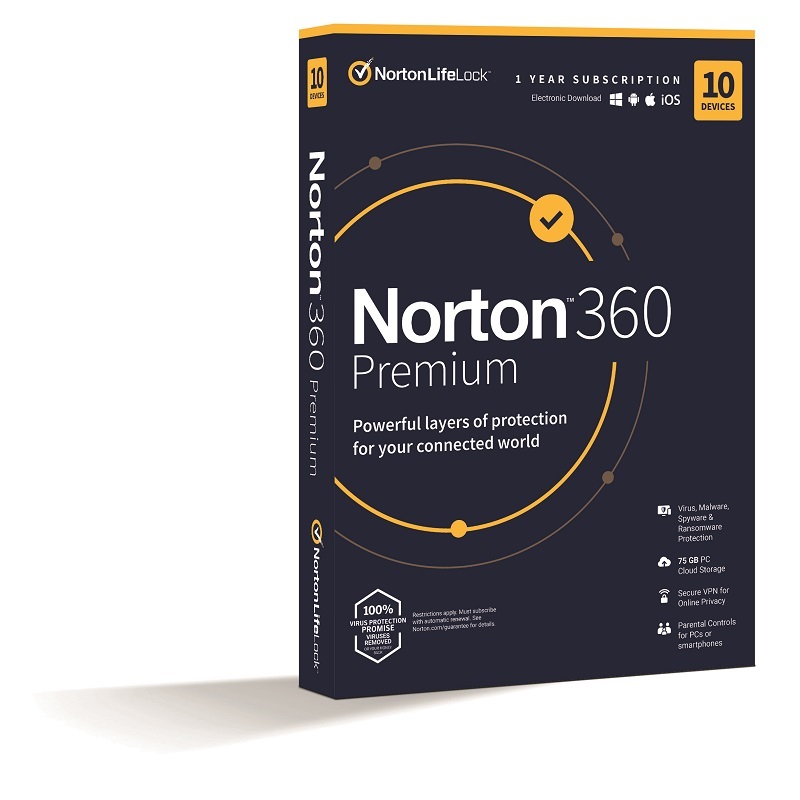 NORTONLIFELOCK - Antivrus - Norton 360 Premium 75GB HUN 1 Felhasznl 10 gp 1 ves dobozos vrusirt szoftver 21416702